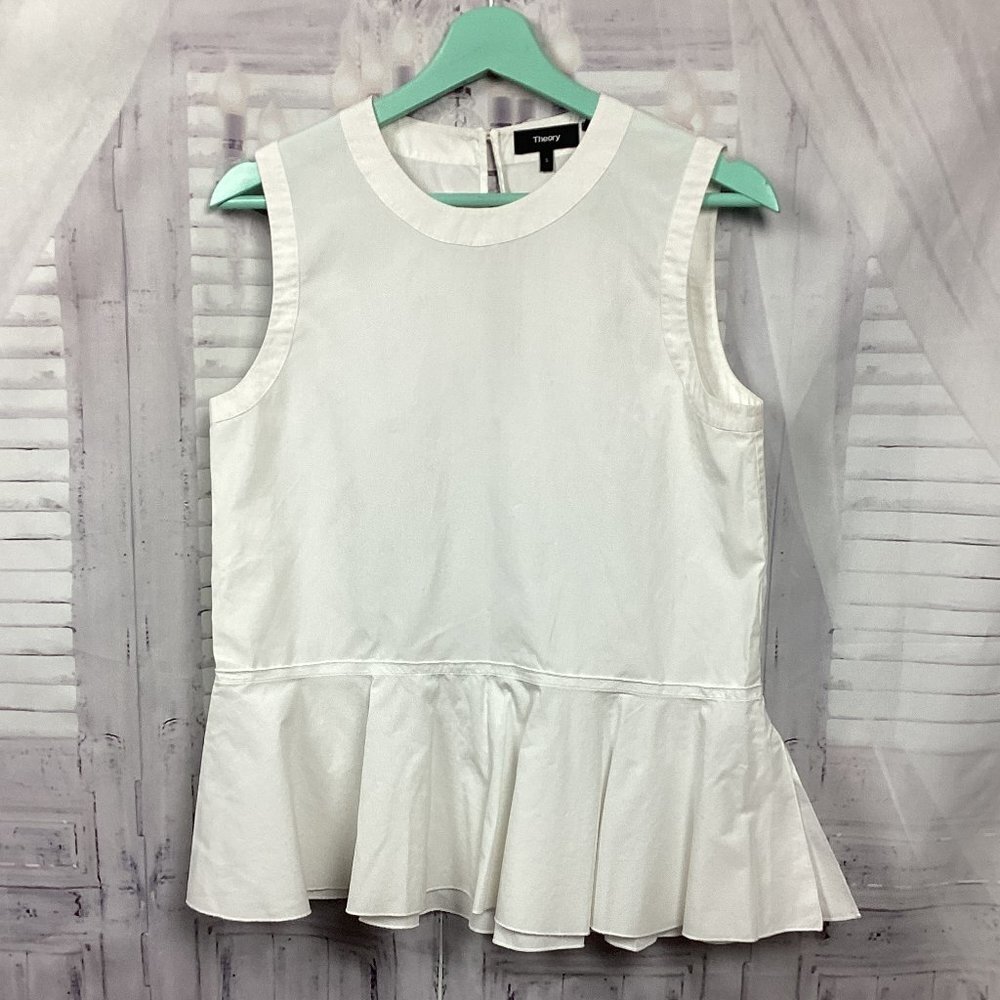Theory White Sleeveless Peplum Top S